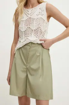 Answear Lab pantaloni scurti femei, culoarea verde, neted, high waist imagine