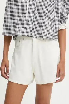 Answear Lab pantaloni scurti jeans culoarea alb, neted, high waist imagine