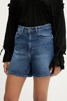 Answear Lab pantaloni scurti jeans culoarea albastru marin, neted, high waist imagine