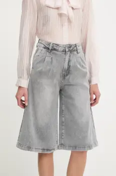 Answear Lab pantaloni scurti jeans culoarea gri, neted, high waist imagine