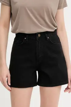 Answear Lab pantaloni scurti jeans culoarea negru, neted, high waist imagine