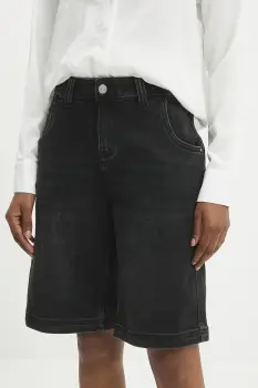 Answear Lab pantaloni scurti jeans culoarea negru, neted, high waist imagine