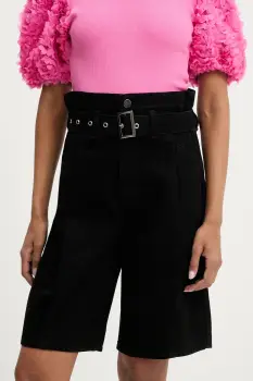 Answear Lab pantaloni scurti jeans culoarea negru, neted, high waist imagine