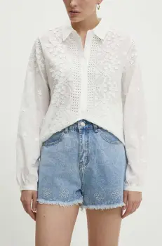 Answear Lab pantaloni scurti jeans femei, cu imprimeu, high waist imagine