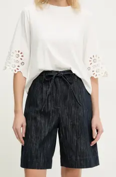Answear Lab pantaloni scurti jeans femei, culoarea albastru marin, neted, high waist imagine