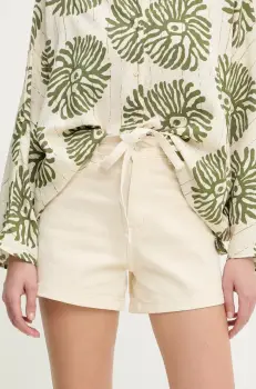 Answear Lab pantaloni scurti jeans femei, culoarea bej, neted, high waist imagine