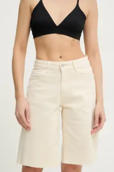 Answear Lab pantaloni scurti jeans femei, culoarea bej, neted, high waist imagine