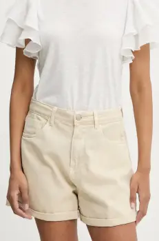 Answear Lab pantaloni scurti jeans femei, culoarea bej, neted, high waist imagine