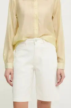 Answear Lab pantaloni scurti jeans femei, culoarea bej, neted, high waist imagine