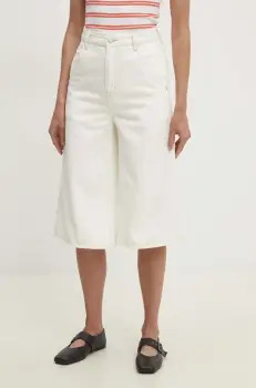 Answear Lab pantaloni scurti jeans femei, culoarea bej, neted, high waist imagine