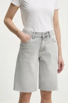 Answear Lab pantaloni scurti jeans femei, culoarea gri, neted, high waist imagine
