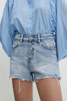 Answear Lab pantaloni scurti jeans femei, neted, high waist imagine