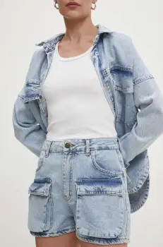 Answear Lab pantaloni scurti jeans femei, neted, high waist imagine