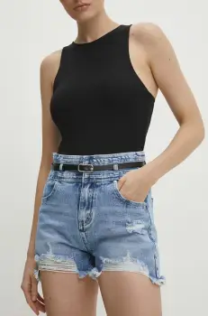 Answear Lab pantaloni scurti jeans femei, neted, high waist imagine