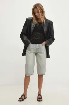 Answear Lab pantaloni scurti jeans femei, neted, high waist imagine