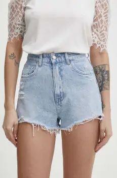 Answear Lab pantaloni scurti jeans femei, neted, high waist imagine