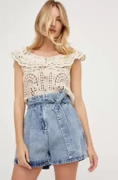 Answear Lab pantaloni scurti jeans femei, neted, high waist imagine