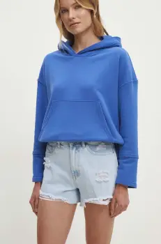 Answear Lab pantaloni scurti jeans femei, neted, high waist imagine