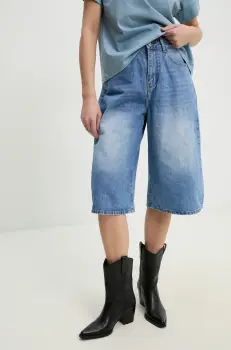 Answear Lab pantaloni scurti jeans femei, neted, high waist imagine