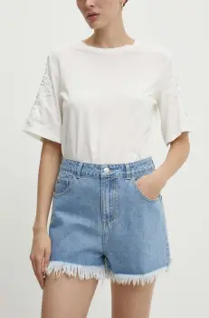 Answear Lab pantaloni scurti jeans femei, neted, high waist imagine
