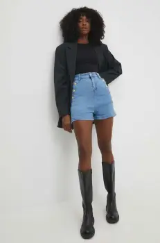 Answear Lab pantaloni scurti jeans femei, neted, high waist imagine