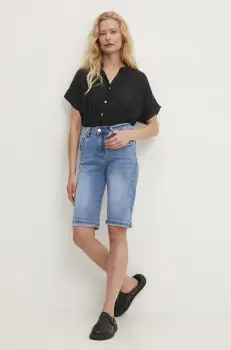 Answear Lab pantaloni scurti jeans femei, neted, high waist imagine