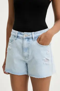 Answear Lab pantaloni scurti jeans neted, high waist imagine