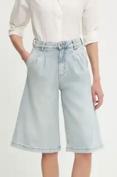 Answear Lab pantaloni scurti jeans neted, high waist imagine
