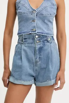 Answear Lab pantaloni scurti jeans neted, high waist imagine