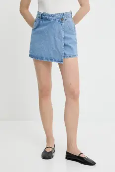 Answear Lab pantaloni scurti jeans neted, high waist imagine