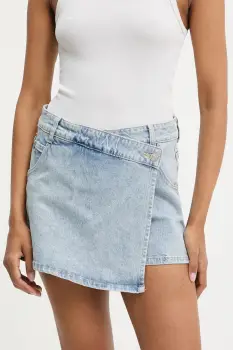 Answear Lab pantaloni scurti jeans neted, high waist imagine