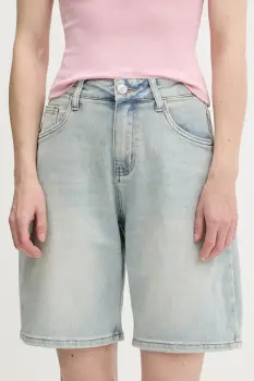 Answear Lab pantaloni scurti jeans neted, high waist imagine