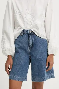 Answear Lab pantaloni scurti jeans neted, high waist imagine