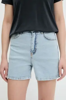 Answear Lab pantaloni scurti jeans neted, high waist imagine