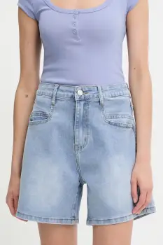 Answear Lab pantaloni scurti jeans neted, high waist imagine