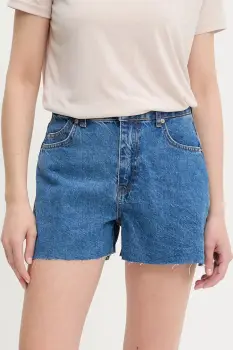 Answear Lab pantaloni scurti jeans neted, high waist imagine