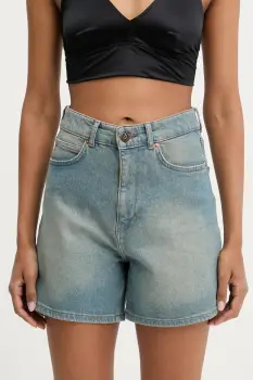 Answear Lab pantaloni scurti jeans neted, high waist imagine