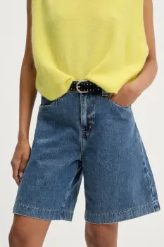 Answear Lab pantaloni scurti jeans neted, high waist imagine
