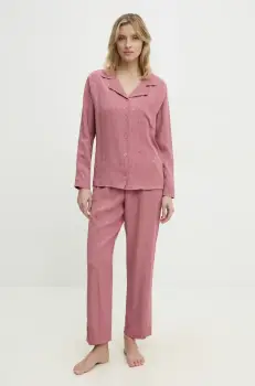 Answear Lab pijama femei, culoarea roz, satin imagine