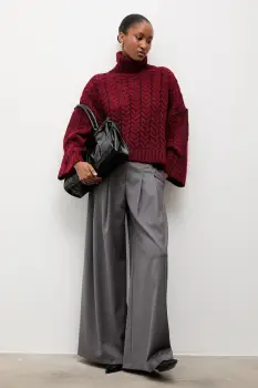 Answear.LAB pulover culoarea bordo, cu guler imagine