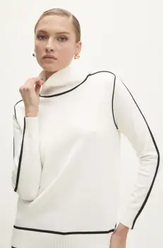 Answear Lab pulover de casmir culoarea alb, cu guler imagine