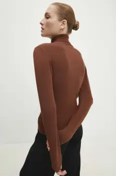 Answear Lab pulover de casmir culoarea maro, light, cu guler imagine