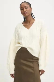 Answear Lab pulover de lana culoarea bej imagine