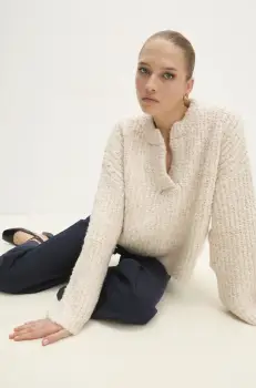 Answear Lab pulover de lana culoarea bej, calduros imagine