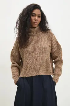 Answear Lab pulover de lana culoarea maro, cu guler imagine