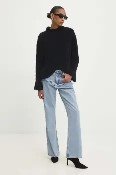 Answear Lab pulover de lana culoarea negru, cu turtleneck imagine