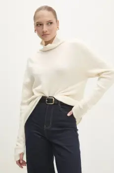 Answear Lab pulover de lana femei, culoarea bej, light, cu turtleneck imagine