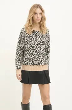 Answear Lab pulover din amestec de lana femei, culoarea bej, cu guler imagine