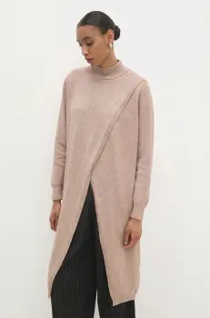 Answear Lab pulover din amestec de lana femei, culoarea rosu, light, cu turtleneck imagine