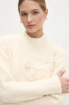 Answear Lab pulover femei, culoarea bej, calduros, cu turtleneck imagine